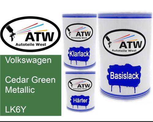 Volkswagen, Cedar Green Metallic, LK6Y: 500ml Lackdose + 500ml Klarlack + 250ml Härter - Set, von ATW Autoteile West.